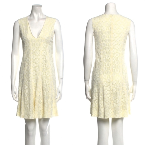 Derek Lam 10 Crosby Lace V Neck Pleated Mini Dress in White and Yellow Size 6 - Picture 1 of 4